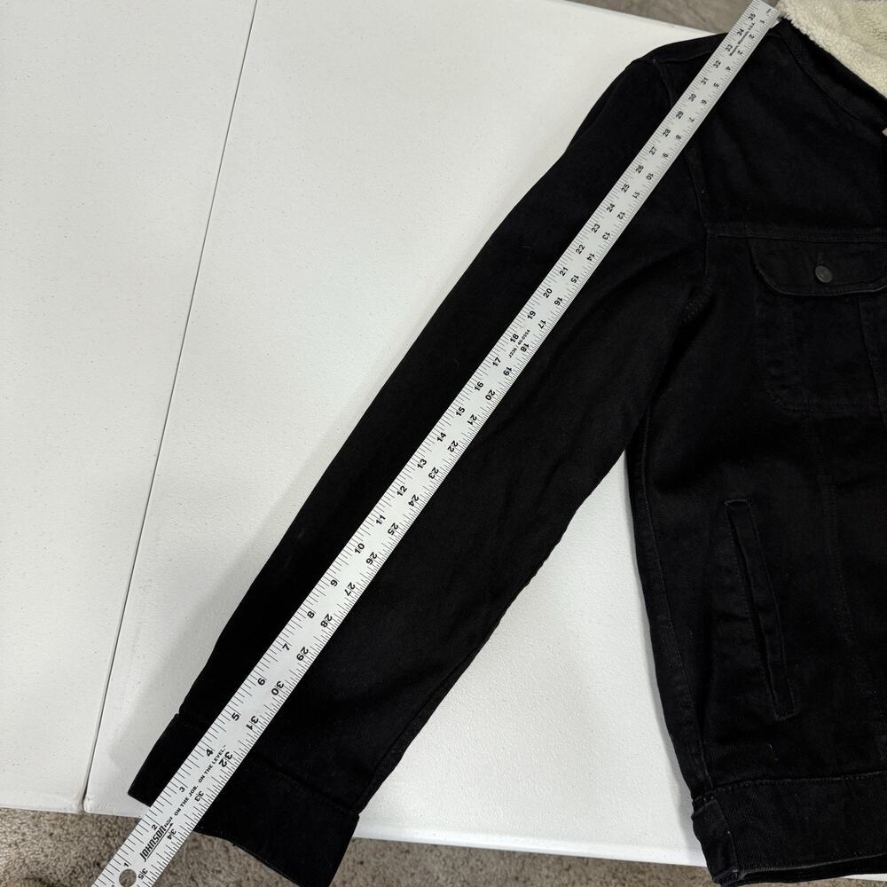 ASOS Womens Jean Jacket 2XL Black Faux Fur Sherpa Lined Denim Trucker Barn Coat - Picture 6 of 16